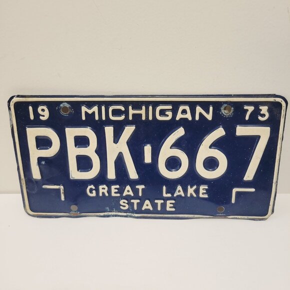 Vtg 1973 Michigan Blue And White License Plate PBK-667 - Picture 1 of 4